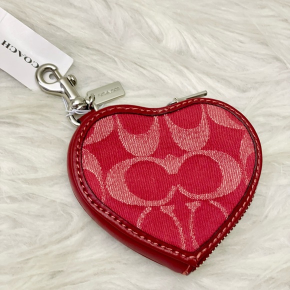 Coach Heart Bag Charm In Signature Denim CDC91 denim/Silver/True Red - Picture 2 of 5